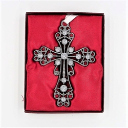 Silver Cross Ornament w/Stones 